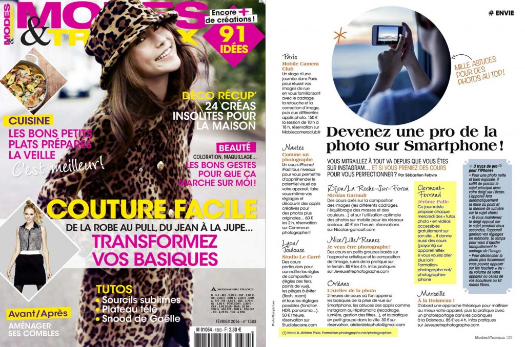 Mes cours de photo sont dans le magazine Modes et travaux 1383 de février 2016